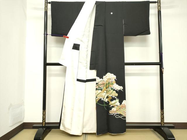 平和屋着物■豪華黒留袖　駒刺繍　扇面花松文　金彩　正絹　逸品　DABB8570cd