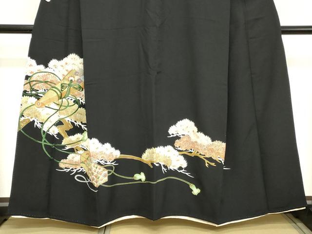 平和屋着物■豪華黒留袖　駒刺繍　扇面花松文　金彩　正絹　逸品　DABB8570cd