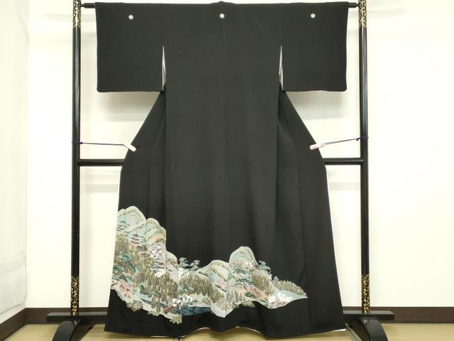 平和屋着物■豪華黒留袖　渡橋風景花文　暈し染め　金彩　正絹　逸品　DABB8576cd