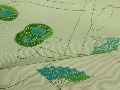 平和屋着物＊夏物 小紋 絽 鼓 扇子 正絹 逸品 AABF2764jd