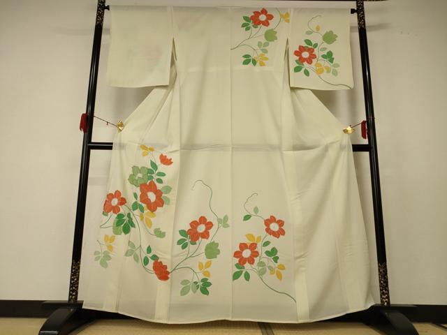 平和屋着物＊夏物 訪問着 絽 草花文 銀彩 正絹 逸品 AABF2763jd