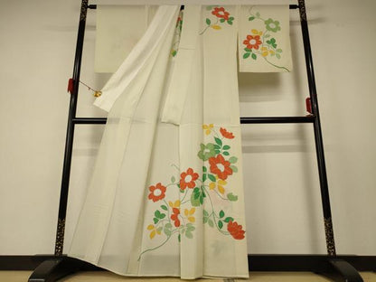 平和屋着物＊夏物 訪問着 絽 草花文 銀彩 正絹 逸品 AABF2763jd