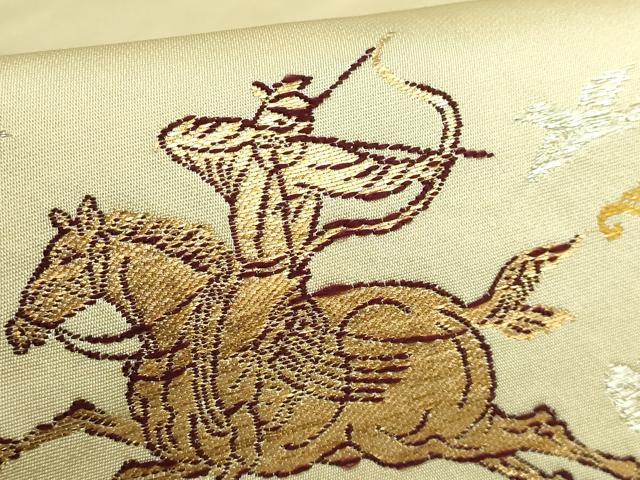 平和屋本店●極上 龍村美術織物 たつむら 九寸開き名古屋帯 木画狩猟錦 金銀糸 蒸栗色地 逸品 DZAB3936kh6