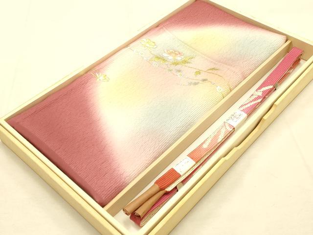 平和屋本店●和装小物　帯締め・帯揚げセット　高麗組 綾出し　枝花文　暈し染め　金銀糸　金銀彩　逸品　未使用　AABE9195ay
