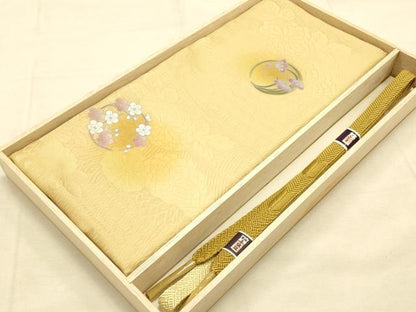 平和屋本店●和装小物　帯締め・帯揚げセット　笹浪組　花丸文　梅　菖蒲　椿　金糸　逸品　未使用品あり　AABF4001ay
