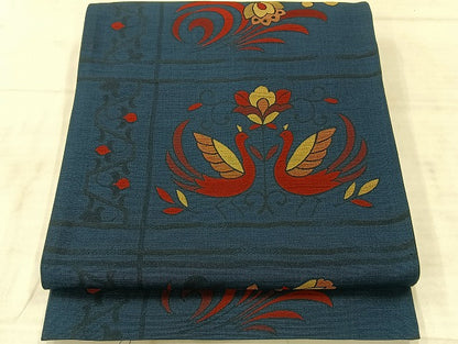 平和屋着物◎六通柄袋帯　花鳥文　正絹　逸品　AABF2606uk