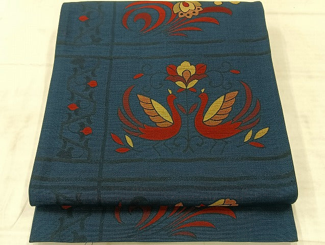 平和屋着物◎六通柄袋帯　花鳥文　正絹　逸品　AABF2606uk