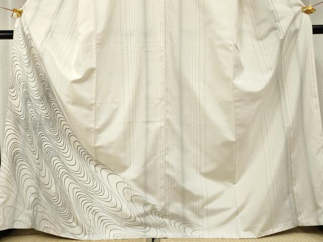 平和屋着物●本場染大島紬 訪問着 刺繍 刺し子 流水文 正絹 逸品 AABF3023cs