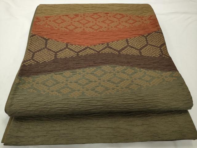 平和屋着物◎太鼓柄袋帯　ふくれ織　鹿の子　正絹　逸品　AABF3452gw
