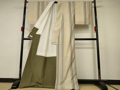 平和屋着物●結城紬 間道 証紙付き 正絹 逸品 AABF3325nf