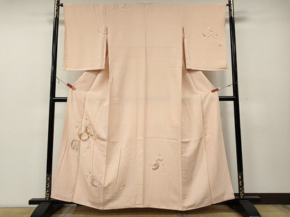 平和屋着物●訪問着 駒刺繍 雪芝草花文 金彩 正絹 逸品 CABC2196ut