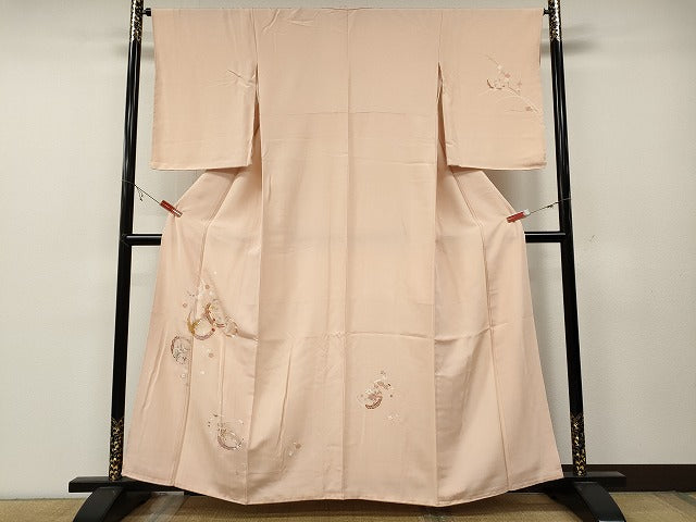 平和屋着物●訪問着 駒刺繍 雪芝草花文 金彩 正絹 逸品 CABC2196ut