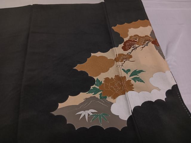 平和屋着物■豪華黒留袖　駒刺繍　尾長鳥　草花　金銀彩　正絹　逸品　AABF3884ph