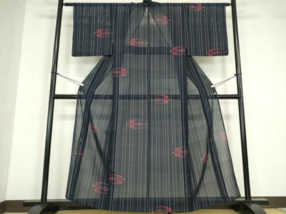 平和屋着物＊夏物 小紋 紗紬 燕絣 正絹 逸品 DABA4455az