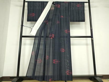 平和屋着物＊夏物 小紋 紗紬 燕絣 正絹 逸品 DABA4455az
