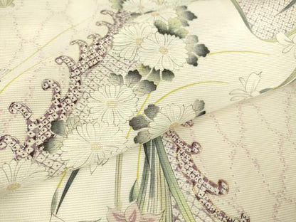 平和屋着物＊夏物 小紋 絽 立波花文 銀彩 正絹 逸品 DABA4459az