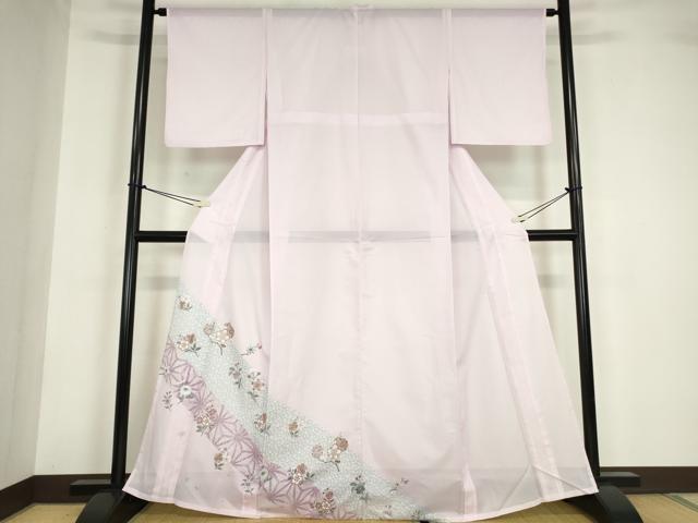 平和屋着物＊夏物 色留訪問着 絽 麻の葉花文 洗える着物 DABA4481az