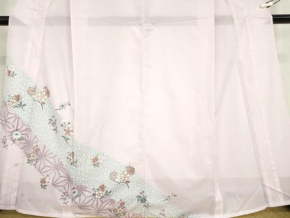 平和屋着物＊夏物 色留訪問着 絽 麻の葉花文 洗える着物 DABA4481az