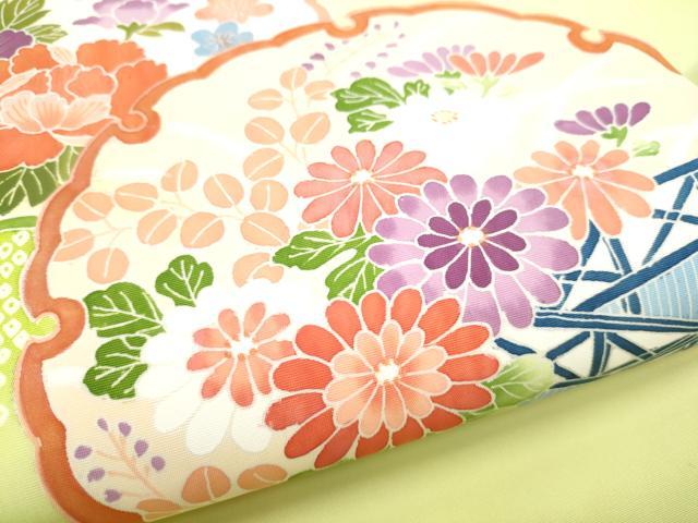 平和屋着物●塩瀬　九寸名古屋帯　友禅　作家物　雪輪花文　正絹　逸品　CABB9578hy