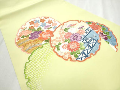 平和屋着物●塩瀬　九寸名古屋帯　友禅　作家物　雪輪花文　正絹　逸品　CABB9578hy