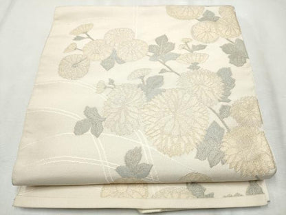 平和屋着物●八寸名古屋帯 枝菊文 金糸 正絹 逸品 CABB9564hy