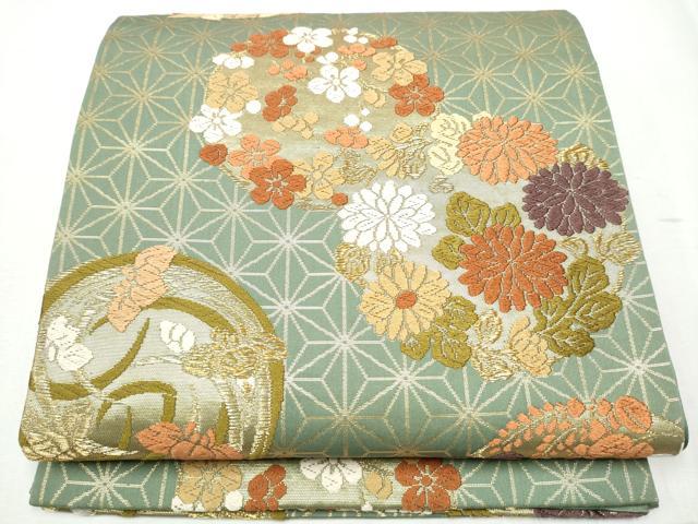 平和屋着物●六通柄袋帯 唐織 草花丸文 金糸 正絹 逸品 CABB9559hy