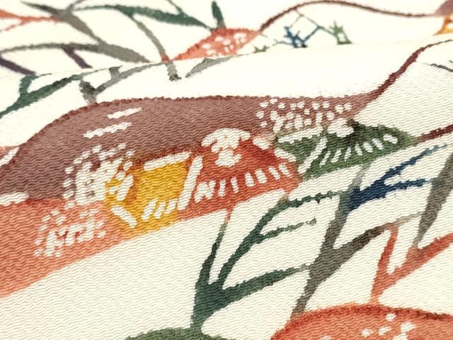 平和屋着物●九寸名古屋帯 型染め 遠山飛鳥文 鬼しぼ縮緬 正絹 逸品 CABB9563hy