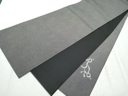 平和屋着物●太鼓柄袋帯 刺繍 鮫小紋柄 瓢箪 黒地 正絹 逸品 CABC5208hy