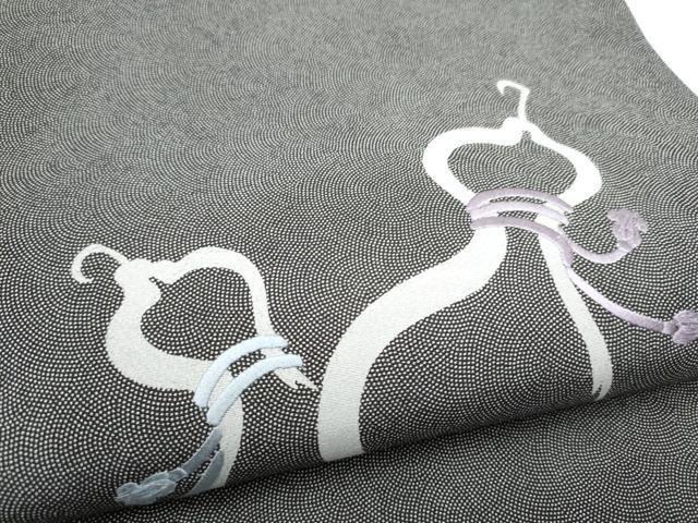 平和屋着物●太鼓柄袋帯 刺繍 鮫小紋柄 瓢箪 黒地 正絹 逸品 CABC5208hy
