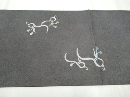 平和屋着物●太鼓柄袋帯 刺繍 鮫小紋柄 瓢箪 黒地 正絹 逸品 CABC5208hy