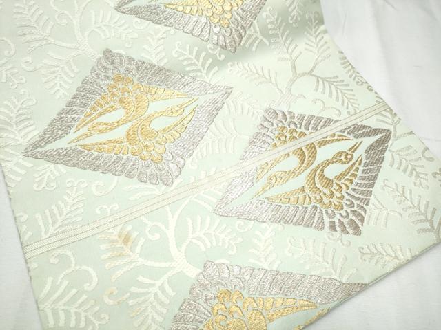 平和屋着物●俵屋 人間国宝 喜多川平朗 有職織物 九寸名古屋帯 唐織 菱飛鶴文 金銀糸 共箱付き 正絹 逸品 CABC5272hy