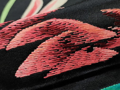 平和屋本店●極上　アンティーク　大正ロマン　九寸名古屋帯　如源　金陵　総手刺繍　兎　黒地　正絹　逸品　KAAA0824kk4