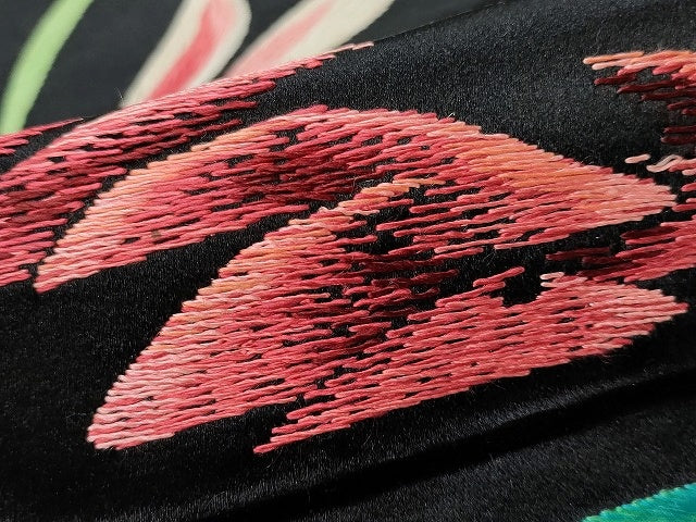 平和屋本店●極上　アンティーク　大正ロマン　九寸名古屋帯　如源　金陵　総手刺繍　兎　黒地　正絹　逸品　KAAA0824kk4