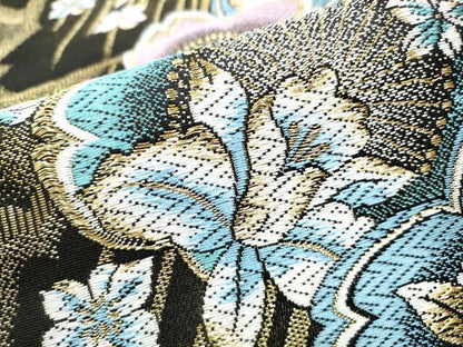 平和屋着物●六通柄袋帯 唐織 舞桜文 黒地 金糸 やまと誂製 正絹 逸品 CABC5429hy