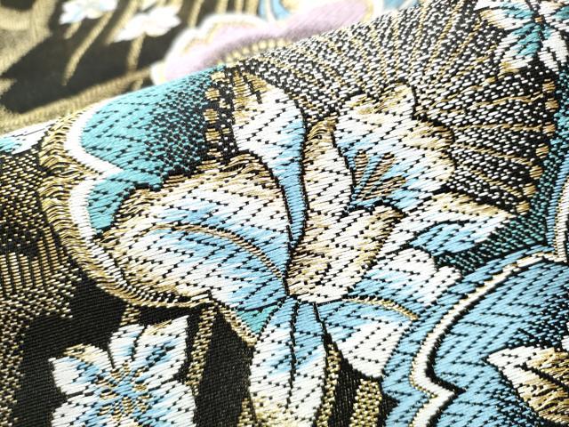 平和屋着物●六通柄袋帯 唐織 舞桜文 黒地 金糸 やまと誂製 正絹 逸品 CABC5429hy