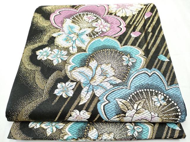 平和屋着物●六通柄袋帯 唐織 舞桜文 黒地 金糸 やまと誂製 正絹 逸品 CABC5429hy