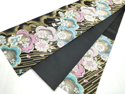 平和屋着物●六通柄袋帯 唐織 舞桜文 黒地 金糸 やまと誂製 正絹 逸品 CABC5429hy