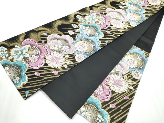 平和屋着物●六通柄袋帯 唐織 舞桜文 黒地 金糸 やまと誂製 正絹 逸品 CABC5429hy
