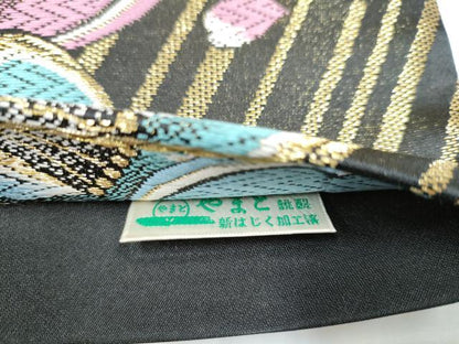 平和屋着物●六通柄袋帯 唐織 舞桜文 黒地 金糸 やまと誂製 正絹 逸品 CABC5429hy