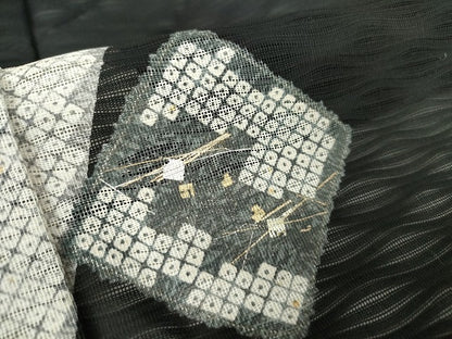 平和屋着物＊夏物 訪問着 紗 色紙重ね文 黒地 金銀彩 正絹 逸品 DABA4447az