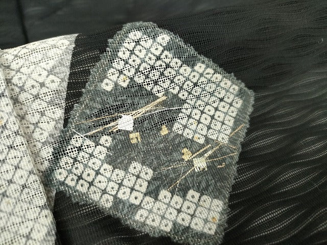 平和屋着物＊夏物 訪問着 紗 色紙重ね文 黒地 金銀彩 正絹 逸品 DABA4447az