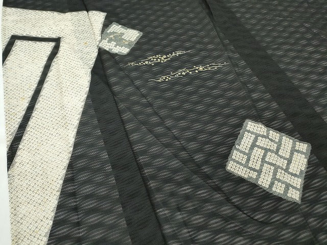 平和屋着物＊夏物 訪問着 紗 色紙重ね文 黒地 金銀彩 正絹 逸品 DABA4447az
