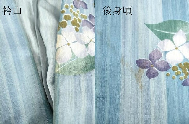 平和屋着物＊夏物 小紋 紗 紫陽花 洗える着物 DABA4470az