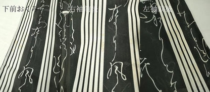 平和屋着物＊夏物 小紋 絽 詩歌間道 黒地 洗える着物 DABA4477az