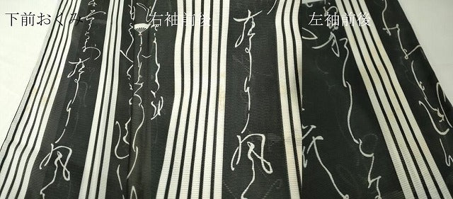 平和屋着物＊夏物 小紋 絽 詩歌間道 黒地 洗える着物 DABA4477az