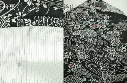 平和屋着物＊夏物 小紋 絽 流水七宝吉祥花文 黒地 洗える着物 DABA4515az