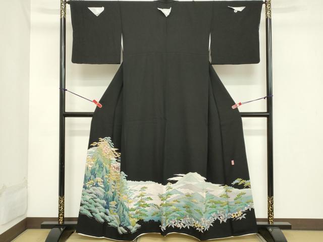平和屋着物■豪華黒留袖　友禅　重山文　暈し染め　正絹　逸品　DABB8664cd