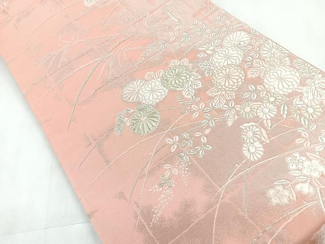 平和屋着物◎両面 六通柄袋帯 唐織 草花文 金銀糸 正絹 逸品 CABC1791nb
