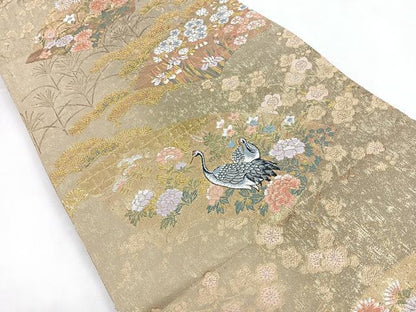 平和屋着物◎六通柄袋帯 唐織 地紙取秋草 金糸 正絹 逸品 CABC1806nb