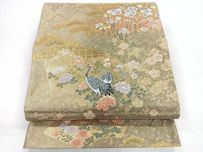 平和屋着物◎六通柄袋帯 唐織 地紙取秋草 金糸 正絹 逸品 CABC1806nb
